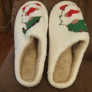 Cozy White Slippers with Santa Design